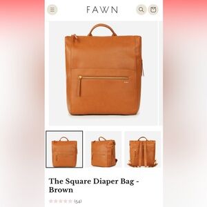 Fawn Design The Square Diaper Bag, matte premium leather in camel cognac brown